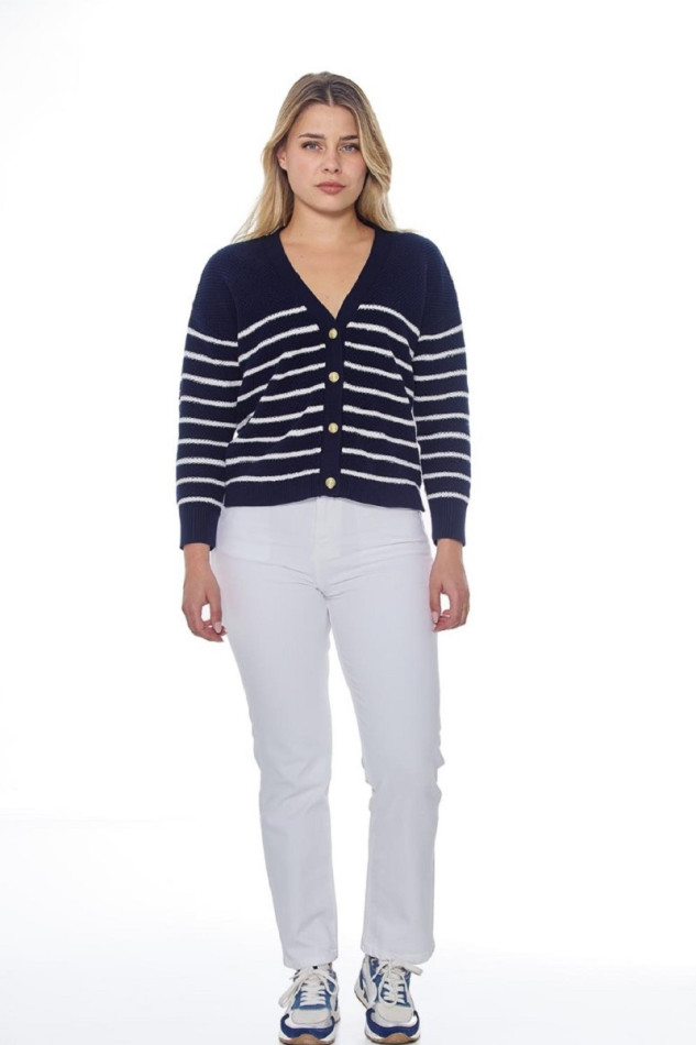 Camelia Women's Cardigan - Navy/White Camelia Women's Cardigan - Navy/White