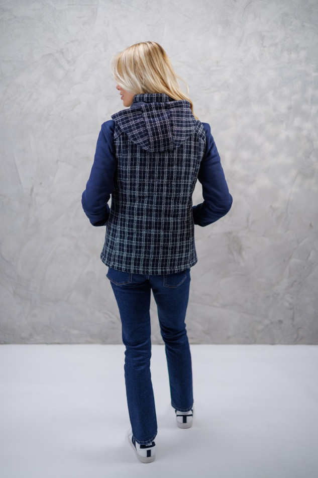 Best Of Dames Winter 23 Mouwloos Vest - Tweed Navy/Wit Best Of Dames Winter 23 Mouwloos Vest - Tweed Navy/Wit